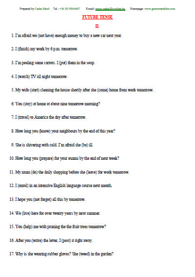 Verb Tenses – Future Tenses II.  