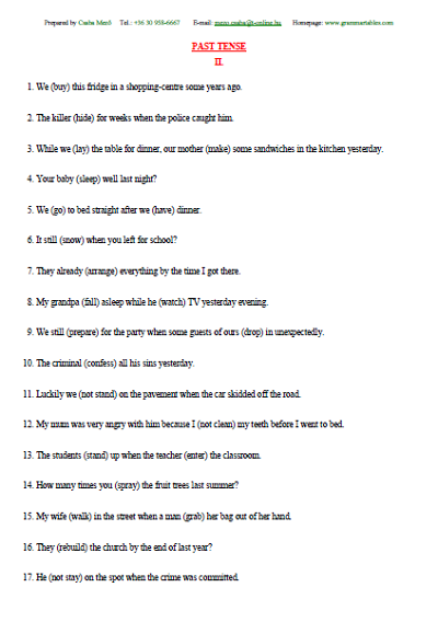 Verb Tenses – Past Tenses II.  