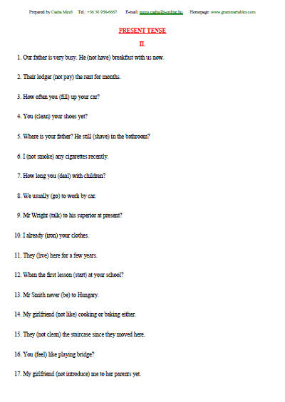 Verb Tenses – Present Tenses II.  